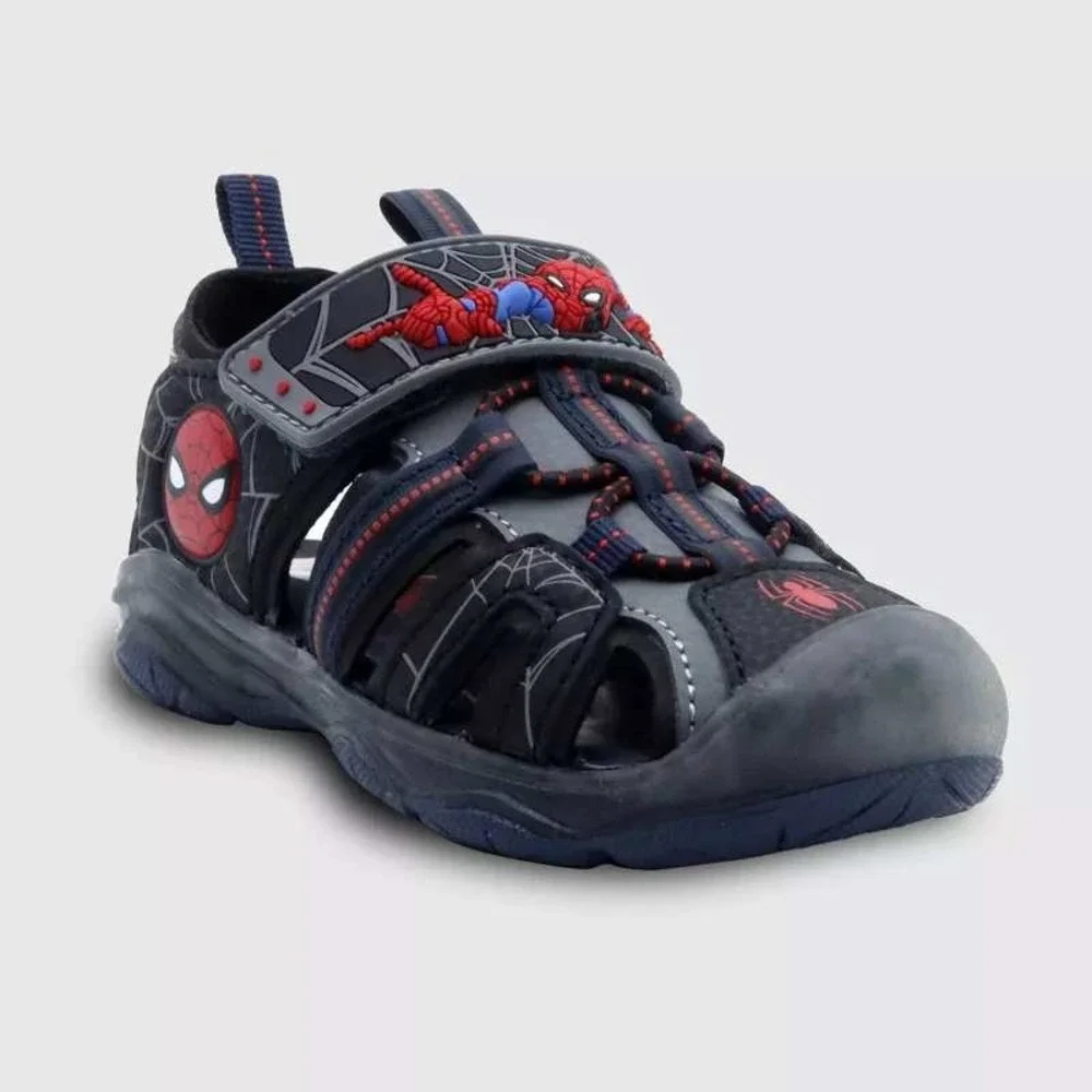 Toddler Boy Spider-Man Camp Sandals Black Gray Size 12 New With Tags